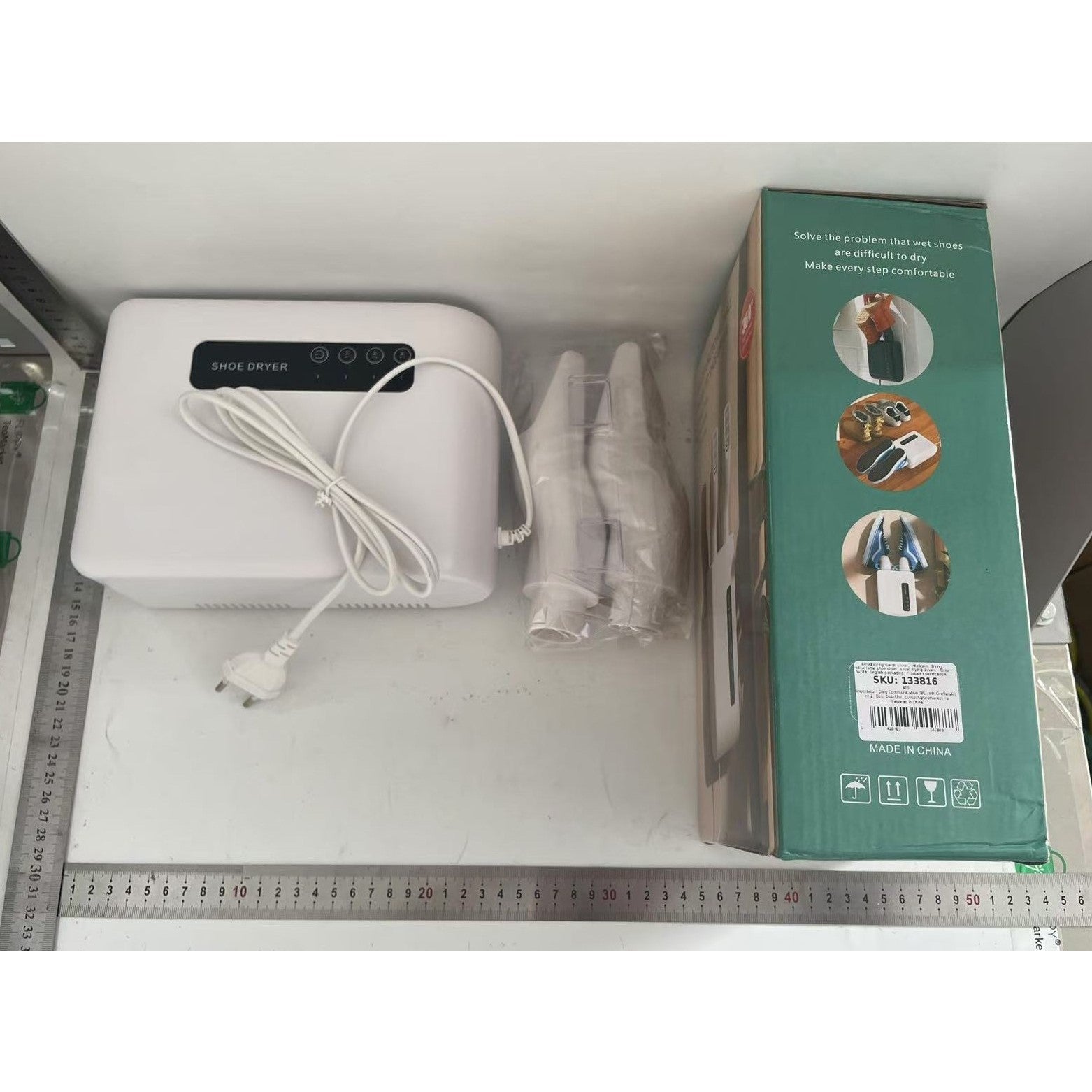 Uscator de Pantofi Electric, Functie Dezinfectare UV si Dezodorizare cu Ozon, Montaj pe Perete fara Perforare, Timer 3 Trepte, Silentios, PVC, Verde