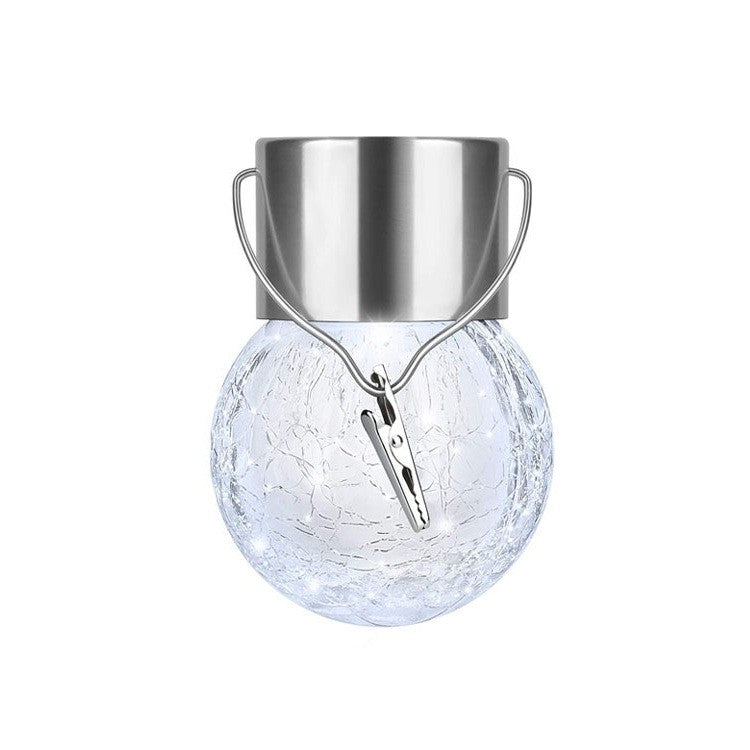 Lampa Solara LED Tip Candelabru, Pendul Decorativ de Exterior, Rezistenta la Apa, Bila din Sticla Crapata, Autonomie 6-12 H, Alb Cald, 9 x 5 cm
