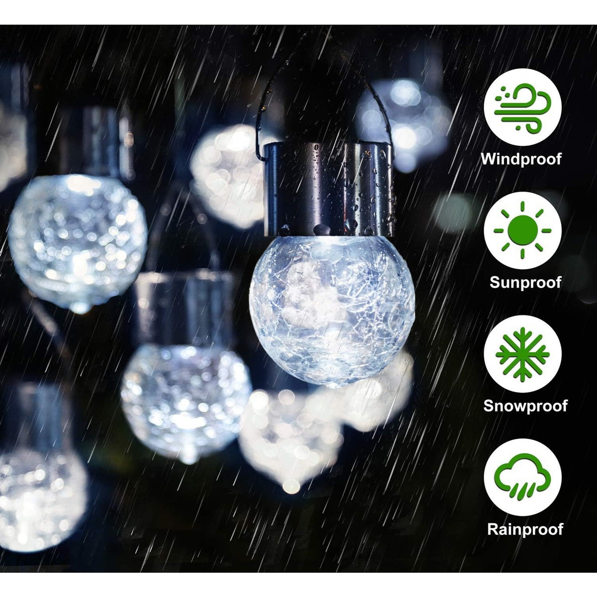 Lampa Solara LED Tip Candelabru, Pendul Decorativ de Exterior, Rezistenta la Apa, Bila din Sticla Crapata, Autonomie 6-12 H, Alb Cald, 9 x 5 cm