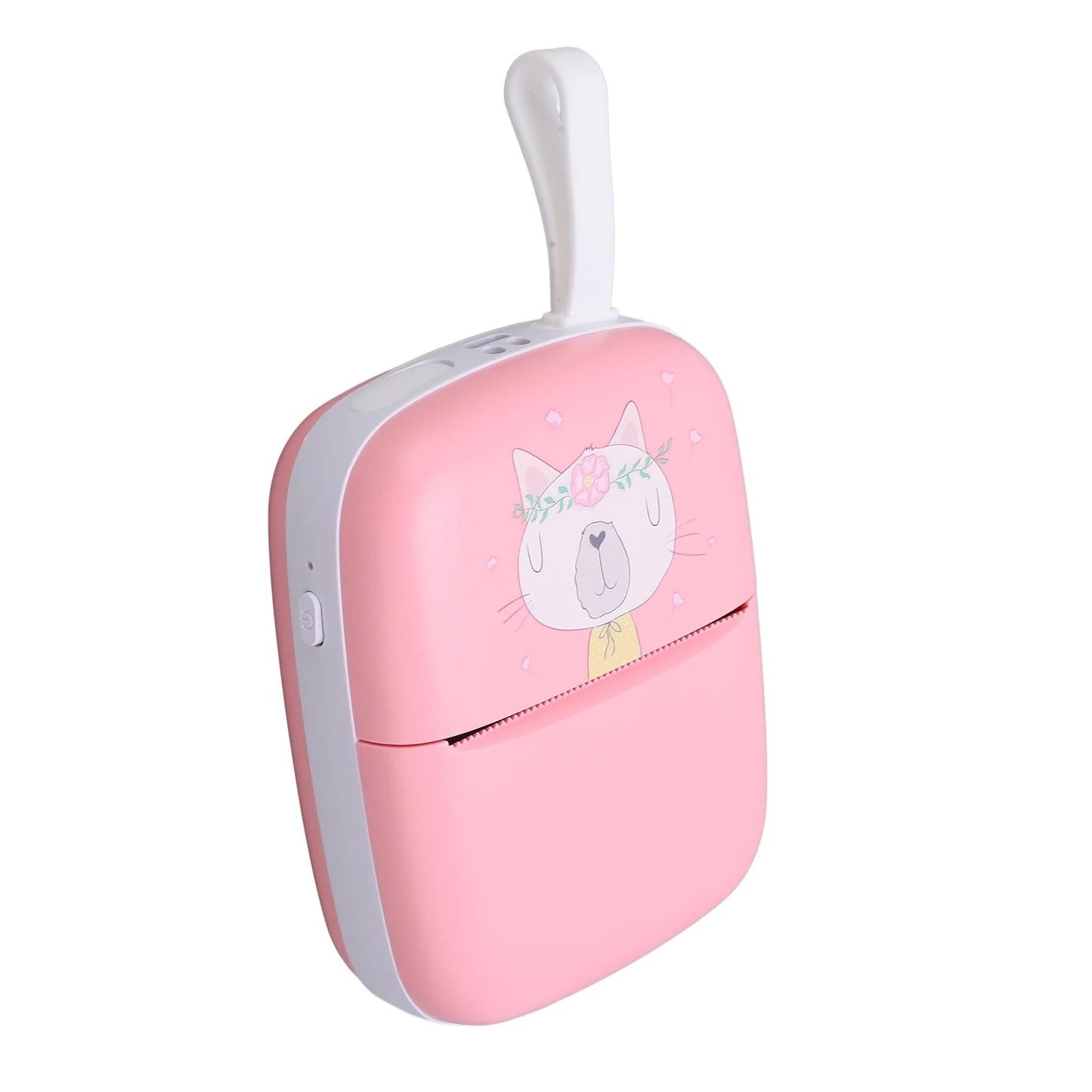 Mini Imprimanta Foto Portabila, Conexiune Bluetooth, Tehnologie Termica Fara Cerneala, Design Pisica, 200 DPI, 11 Piese, Include 5 Role Hartie Termica, 5 Role Autocolante si Markere, Roz
