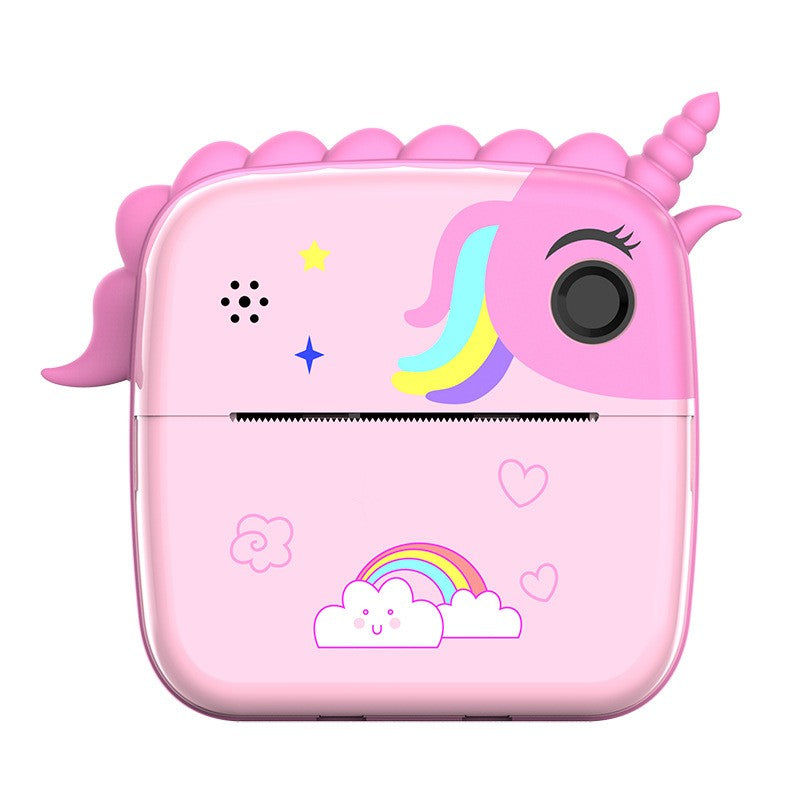 Cameră Foto Instantanee pentru Copii, Imprimare Termică Alb-Negru, Ecran HD 2.4 Inch, 24MP, Video 1080P, Bluetooth, Baterie 1200 mAh, Include 10 Role Hârtie și Markere, Model Unicorn, Roz