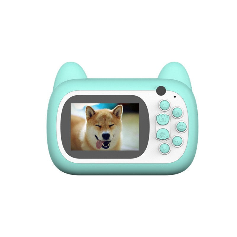 Cameră Foto Instantanee pentru Copii, Selfie Full HD 1080P, Ecran 2.4 Inch, Imprimare Termică Alb-Negru, Bluetooth și Aplicație, ABS și Silicon, Model Pisică Emoji, Bleu