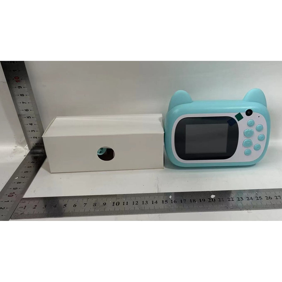 Cameră Foto Instantanee pentru Copii, Selfie Full HD 1080P, Ecran 2.4 Inch, Imprimare Termică Alb-Negru, Bluetooth și Aplicație, ABS și Silicon, Model Pisică Emoji, Bleu