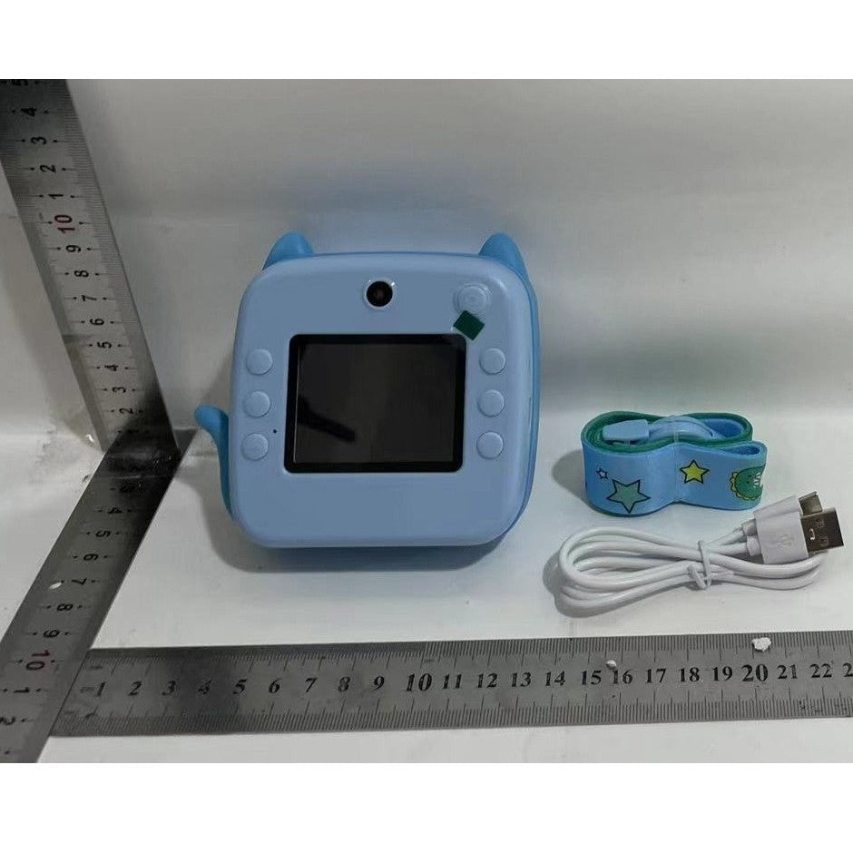 Camera Instantanee Copii cu Imprimare Termica, Aparat Foto Dual 24MP, Video 720P, Ecran HD 2.4 Inch, Bluetooth, Include 10 Role Hartie si Markere, Model Kitty, Albastru