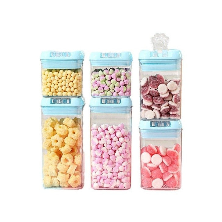 Set 6 Cutii Depozitare Alimente, Recipiente Ermetice Stivuibile, Organizator Bucatarie Transparent, Plastic PP si PET, Capac Albastru, 2x500ml, 2x800ml, 2x1200ml