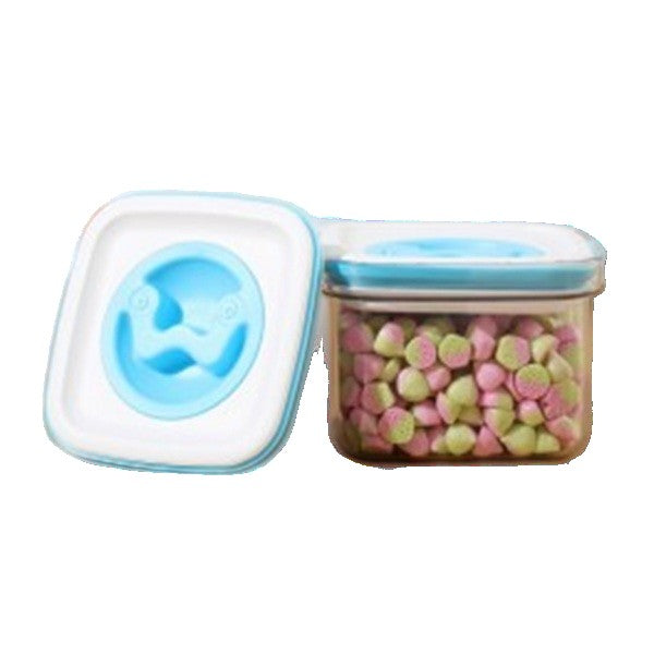 Cutie de Depozitare pentru Bucatarie, Recipient Alimentar Ermetic si Stivuibil, ABS si PET Transparent, Capac Alb/Albastru, 600 ml, 11.5 x 8 x 8 cm