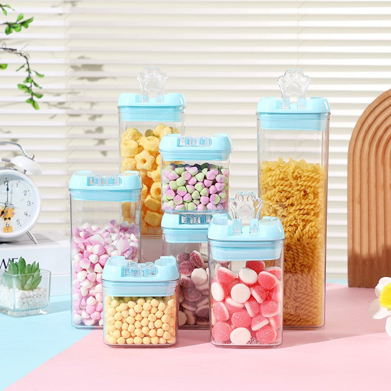 Set 7 Cutii de Depozitare Alimente, Recipiente Stivuibile cu Inchidere Ermetica, Plastic PP si PET Transparent, Capace Albastre, 7 Bucati, 0.5L - 1.9L