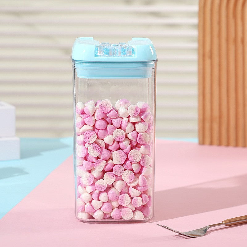 Cutie de Depozitare Alimente, Recipient Ermetic pentru Produse Uscate, Design Stivuibil, Plastic PP si PET, 1.2L, 10 x 10 x 20.5 cm, Transparent cu Capac Albastru