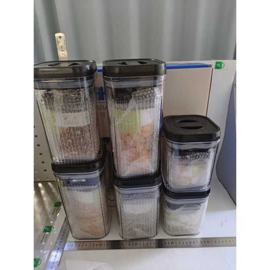 Set 12 Recipiente Depozitare Alimente si Cereale, Containere Organizare Bucatarie cu Capac Ermetic, Plastic Transparent, Capace Negre, 0.5 L - 2.5 L