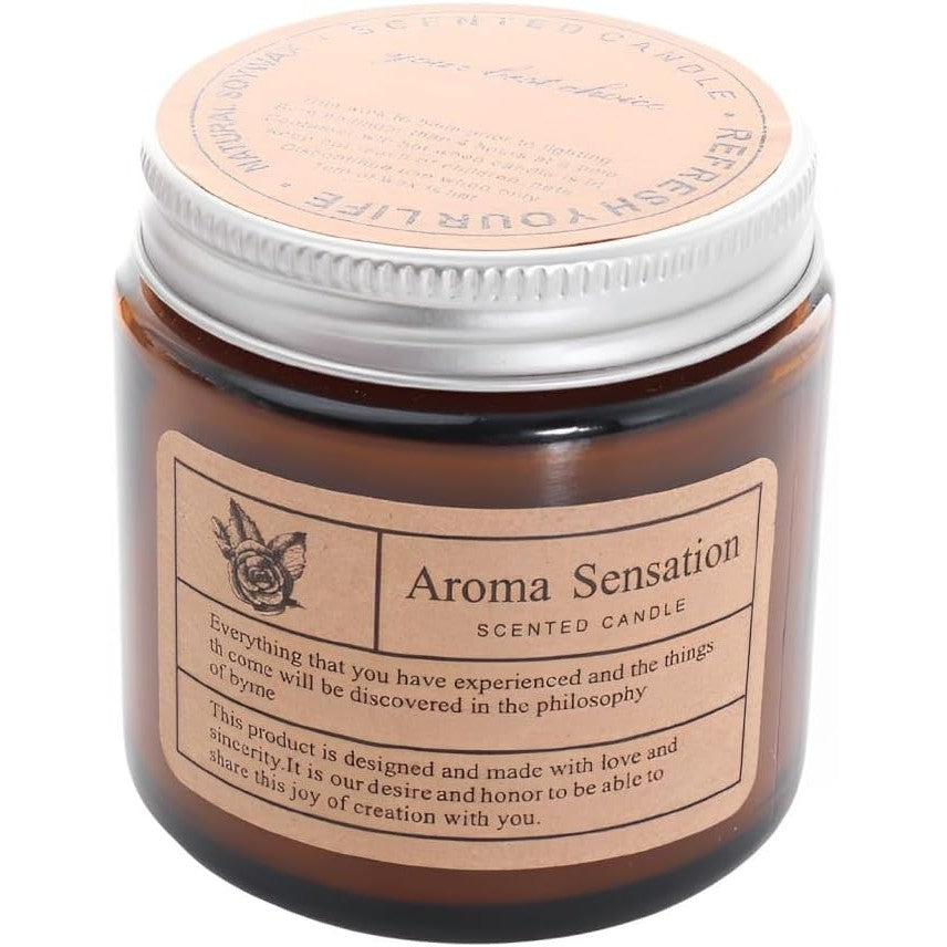 Lumanare Parfumata Cu Aroma De Frezie Si Pere, Ceara Vegetala Si Uleiuri Esentiale, Borcan Din Sticla Maro, 80 ml, 6 x 6.5 cm