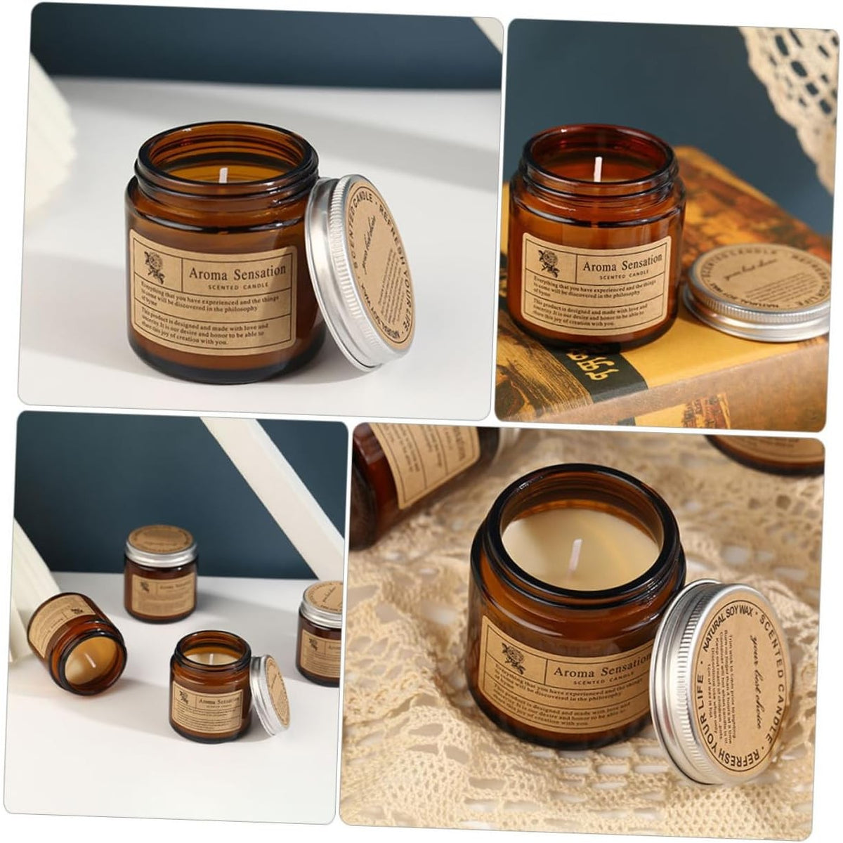 Lumanare Parfumata, Aroma de Clopotei, Borcan din Sticla Bruna, Ceara Vegetala cu Uleiuri Esentiale, 80 ml, 6 x 6.5 cm, Maro