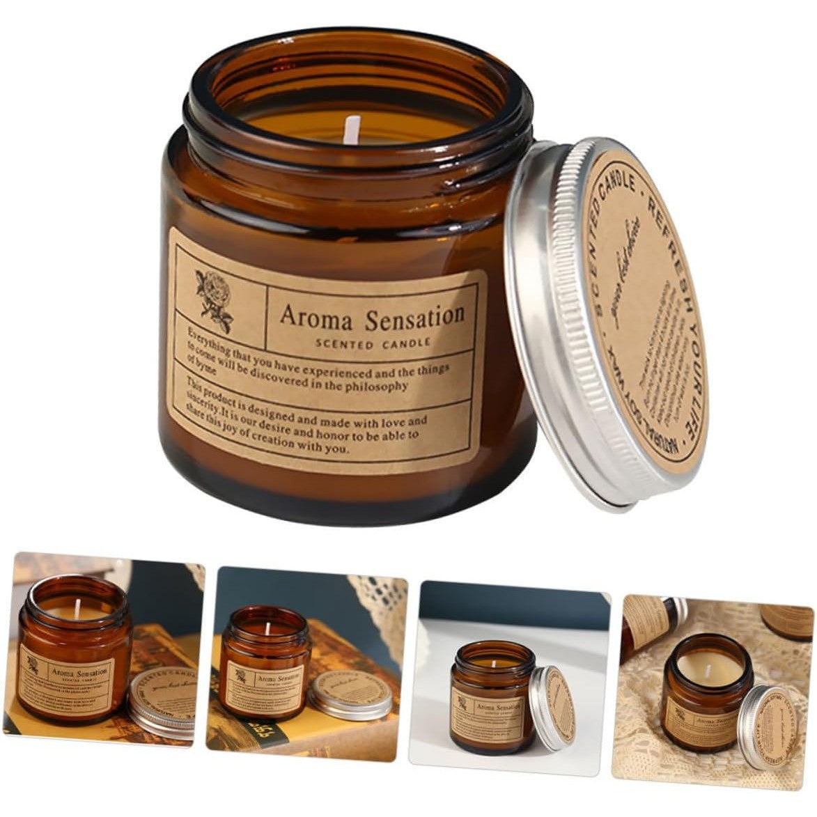Lumanare Parfumata Cu Aroma De Sare De Mare, Ceara Vegetala Si Uleiuri Esentiale, Borcan Din Sticla Maro, 80 ml, 6 x 6.5 cm