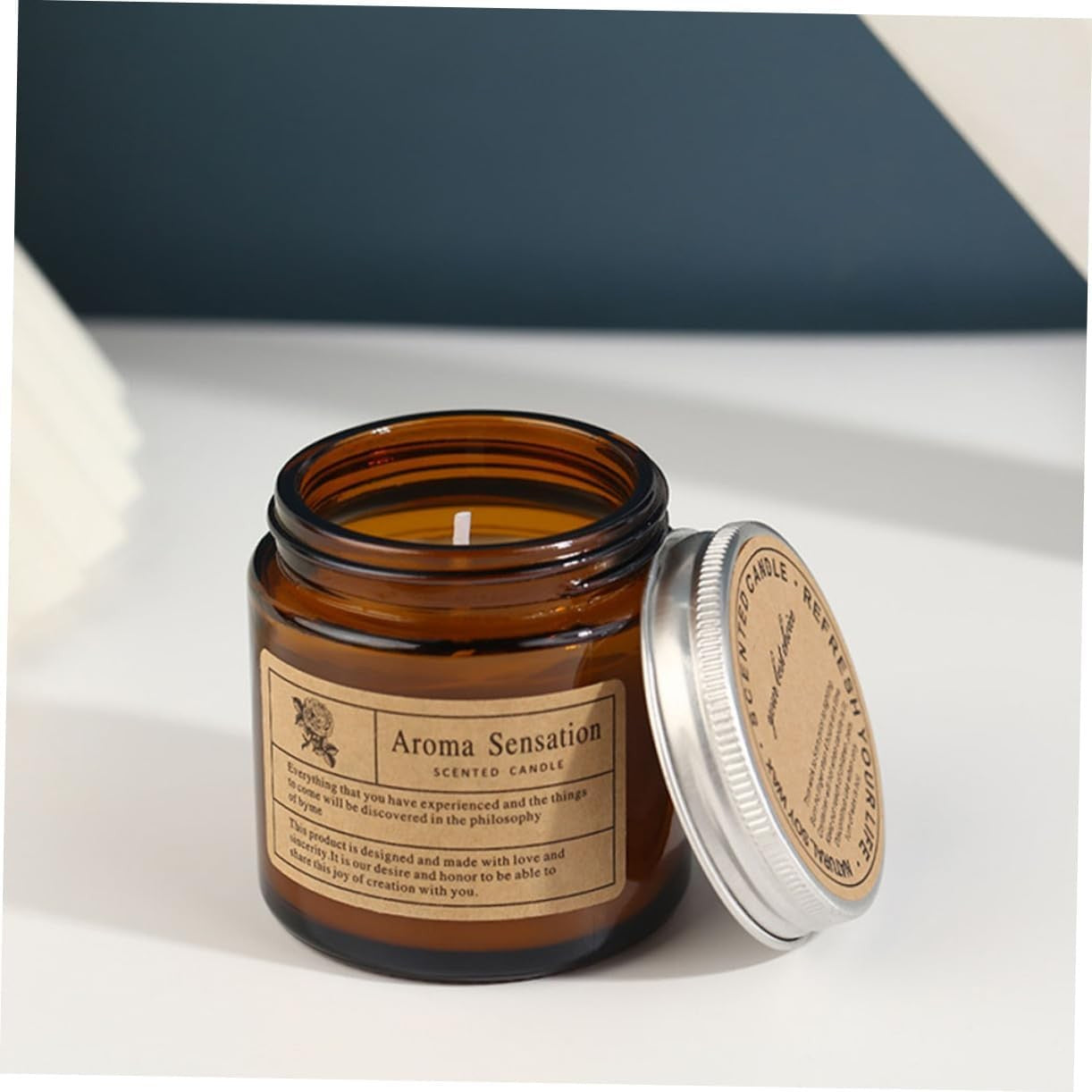 Lumanare Parfumata Cu Aroma De Sare De Mare, Ceara Vegetala Si Uleiuri Esentiale, Borcan Din Sticla Maro, 80 ml, 6 x 6.5 cm