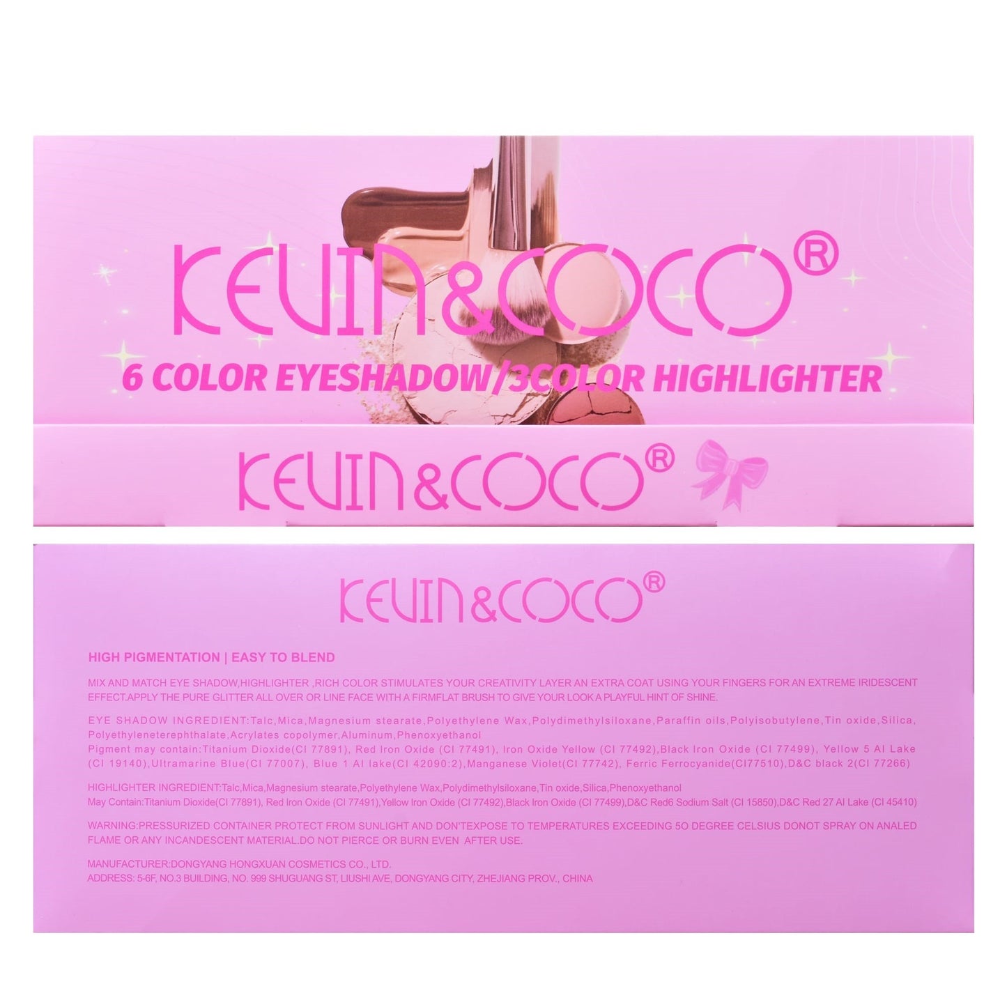 Paleta de Machiaj Kevin & Coco Pink Barbie Girl, Fard de Pleoape Intens Pigmentat, Finisaj Mat si Sidefat cu Glitter, Model Quin, 6 Culori, 72.4 g