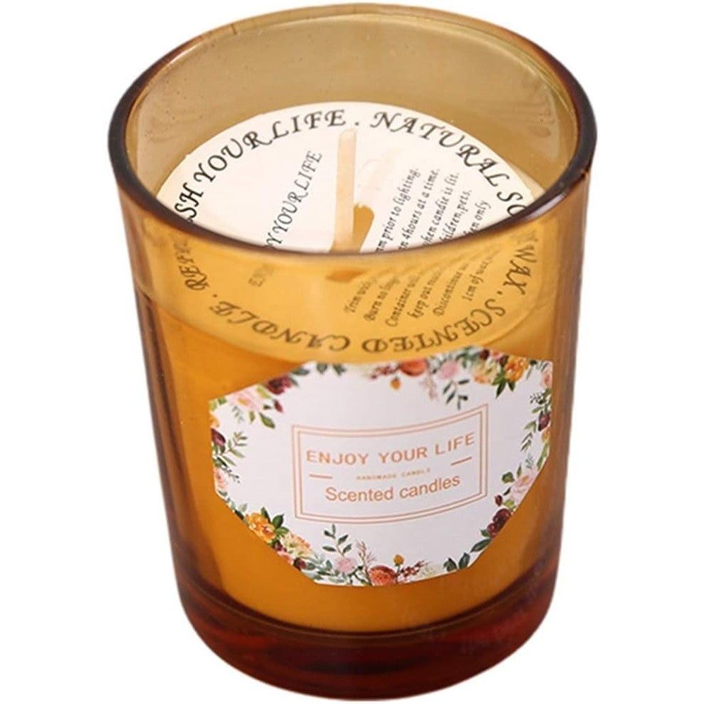 Lumânare Parfumată Pentru Aromaterapie, Formă Cilindrică, Ceară de Soia 100% Naturală, Fitil Bumbac, Aroma Rodie și Crin, Pahar Maro, 6.2 x 5.2 cm, 300 g
