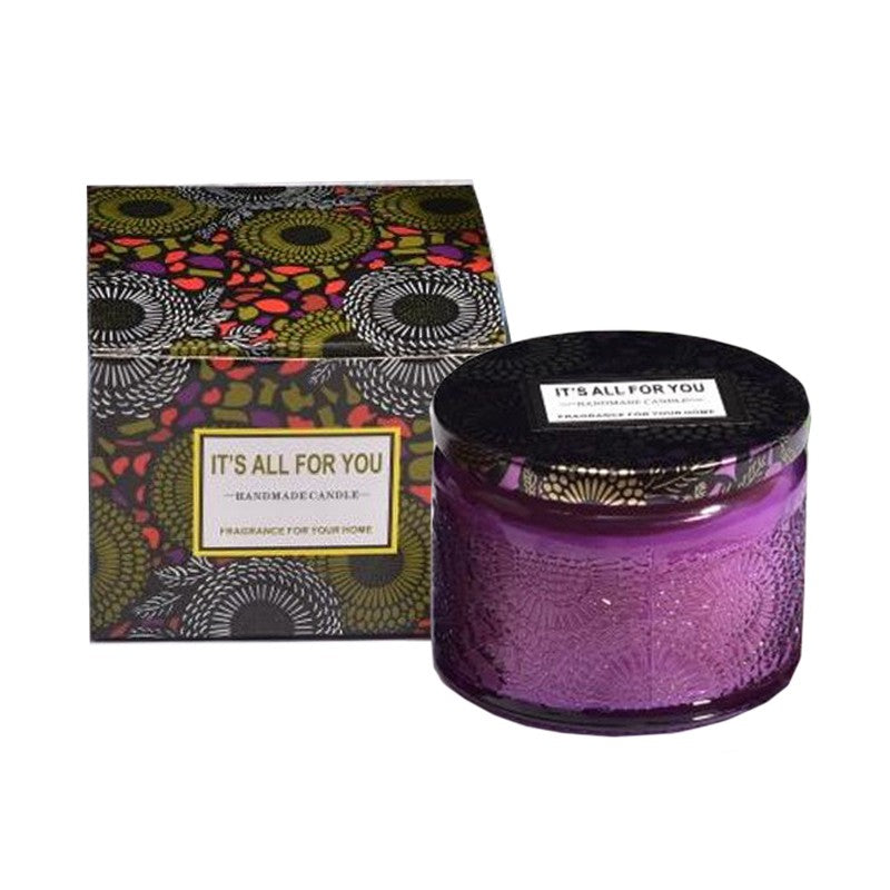 Lumânare Parfumată în Borcan de Sticlă, Aromă Ceai Alb, Ceară Premium, Mov, 1 Bucată