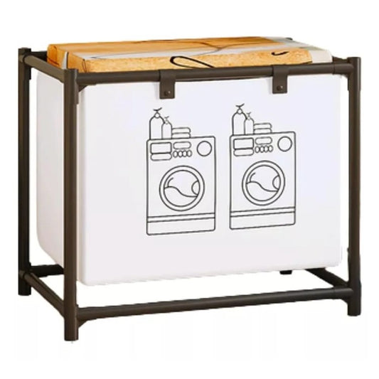 Cos de Rufe cu Raft si 1 Cos, Organizator pentru Baie sau Dormitor, Cadru Otel Inoxidabil si Material Netesut, 97 x 44 x 57 cm, Negru