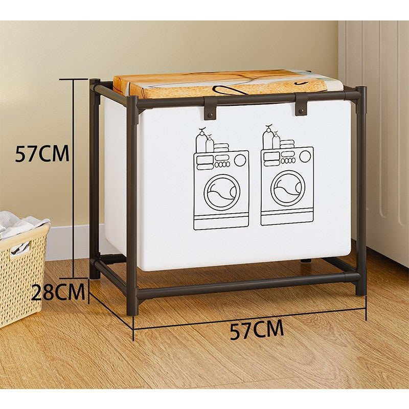 Cos de Rufe cu Raft si 1 Cos, Organizator pentru Baie sau Dormitor, Cadru Otel Inoxidabil si Material Netesut, 97 x 44 x 57 cm, Negru