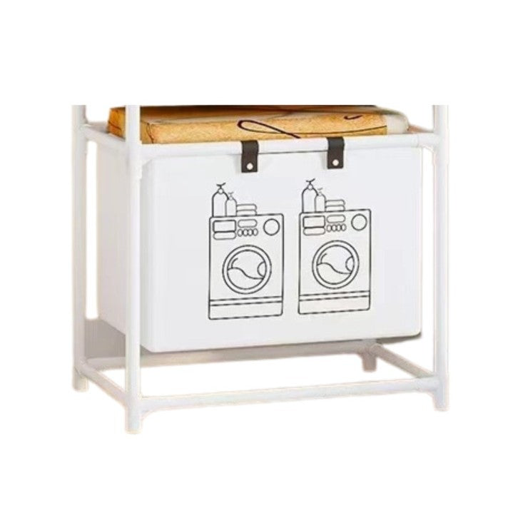 Cos de Rufe cu 1 Etaj si Raft Depozitare, Organizator Haine Murdare, Cadru Otel Inoxidabil si Material Netesut, 97 x 44 x 57 cm, Alb