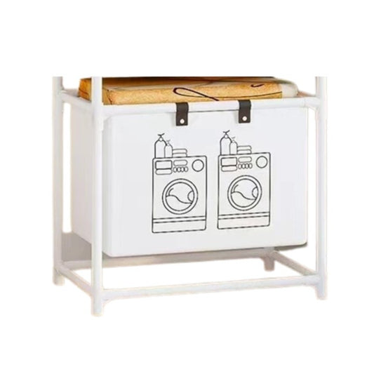 Cos de Rufe cu 1 Etaj si Raft Depozitare, Organizator Haine Murdare, Cadru Otel Inoxidabil si Material Netesut, 97 x 44 x 57 cm, Alb