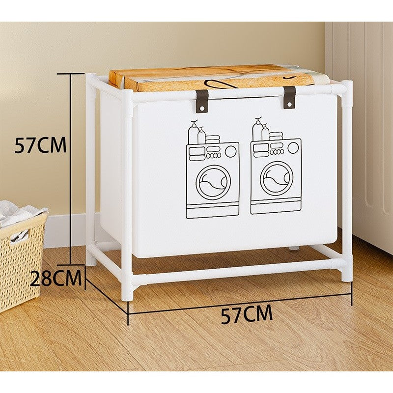 Cos de Rufe cu 1 Etaj si Raft Depozitare, Organizator Haine Murdare, Cadru Otel Inoxidabil si Material Netesut, 97 x 44 x 57 cm, Alb