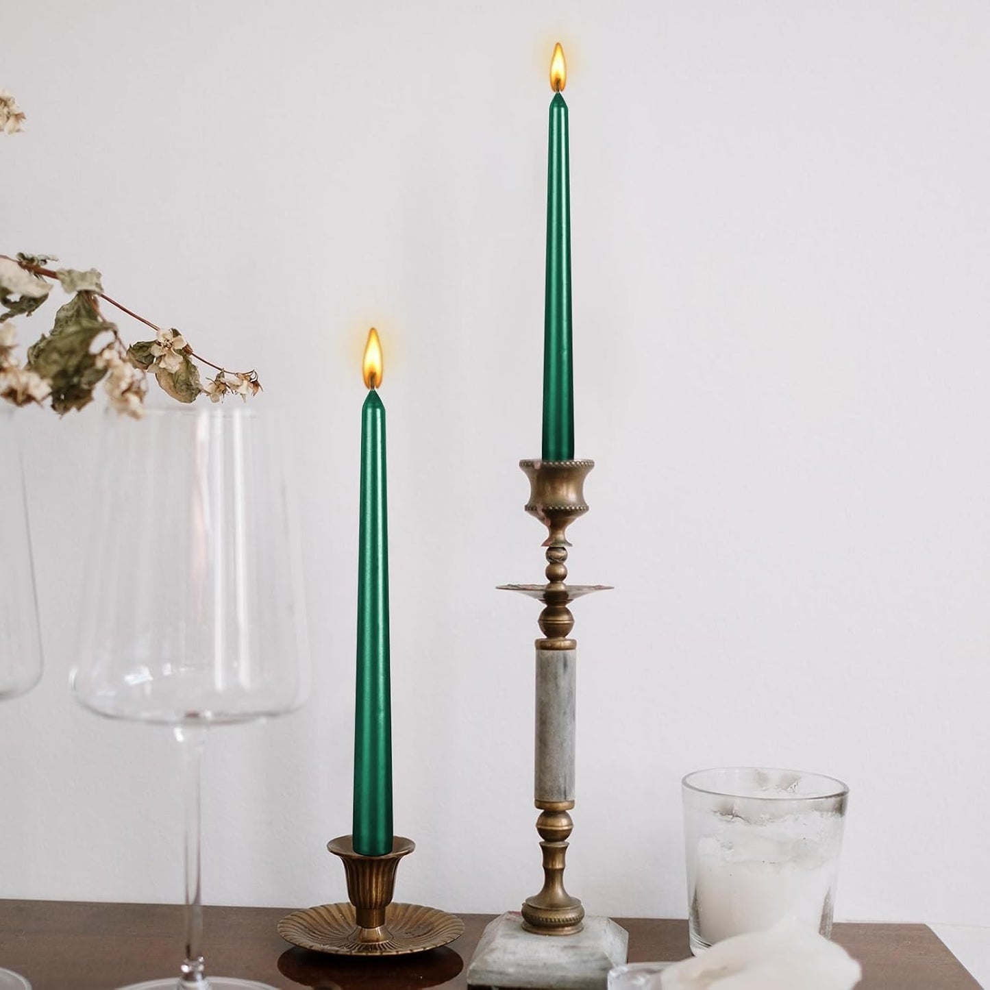 Lumânare Decorativă pentru Masă, Fără Fum, Ardere 7.5 Ore, Parafină, 2.2 x 25 cm, Verde