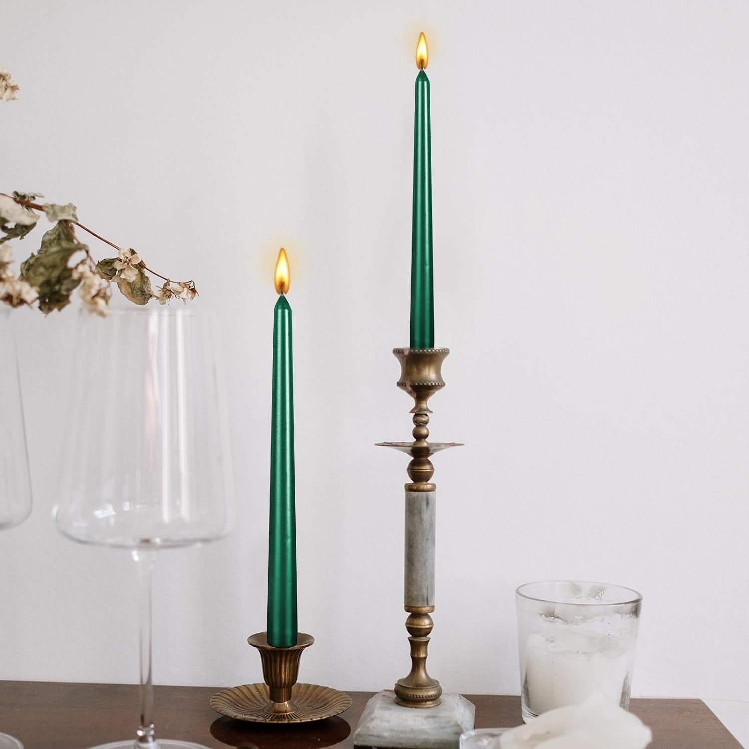 Lumânare Decorativă pentru Masă, Fără Fum, Ardere 7.5 Ore, Parafină, 2.2 x 25 cm, Verde