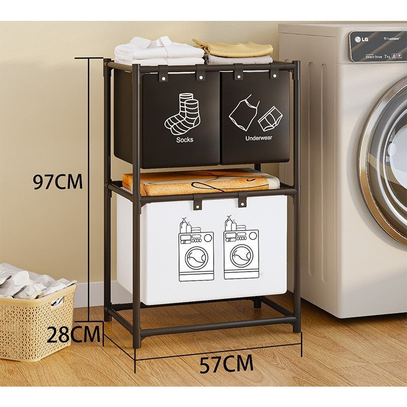 Cos de Rufe cu 2 Rafturi si 3 Sertare, Organizator Rufe cu Cadru din Otel Inoxidabil, Rezistent la Coroziune, Negru, 97x28x57 cm