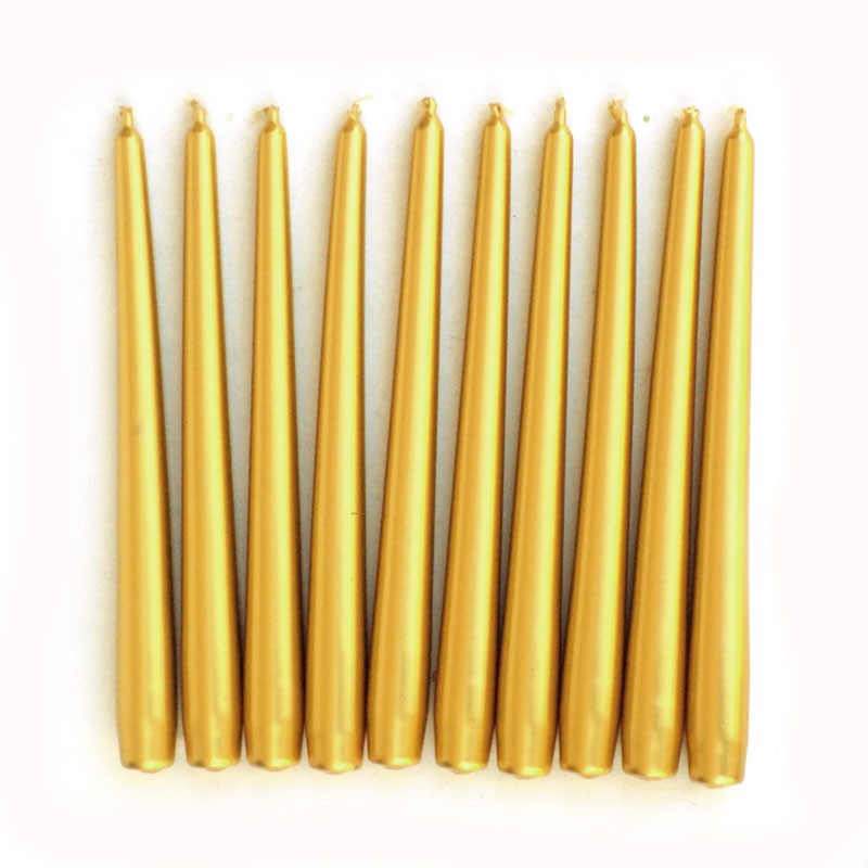 Lumânare Decorativă pentru Masă, Design Clasic Lung și Subțire, Fără Fum, Timp Ardere 7.5 Ore, Parafină Solidă, 2.2 x 25 cm, Auriu