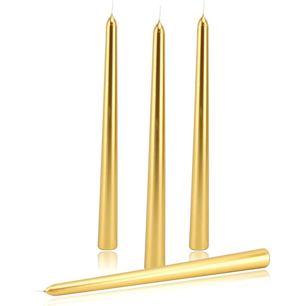 Lumânare Decorativă pentru Masă, Design Clasic Lung și Subțire, Fără Fum, Timp Ardere 7.5 Ore, Parafină Solidă, 2.2 x 25 cm, Auriu