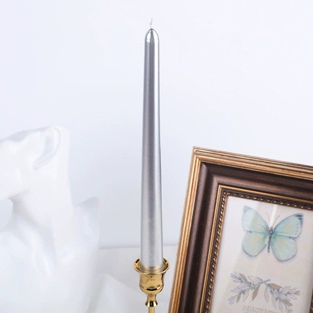 Lumânare Decorativă pentru Masă, Design Cilindric Fără Fum, Timp Ardere 7.5h, Parafină Solidă, 2.2 x 25 cm, Argintiu