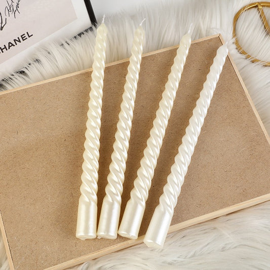 Set 4 Lumanari Decorative Pentru Masa, Model Rasucit Spiralat, Ideale Pentru Cina Si Decor Interior, Lungime 25 cm, Alb