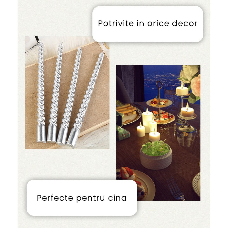 Set 4 Lumanari Decorative Pentru Masa, Model Rasucit Spiralat, Ideale Pentru Cina Si Evenimente, Ceara, 25 cm, Rosu