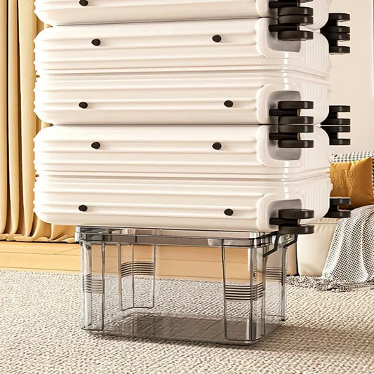 Cutie Depozitare Tip Valiza, Organizator Alimente si Jucarii, Plastic PP cu Capac Etans, Transparent-Gri, Marime M, 31.5x23x19 cm