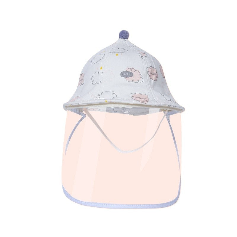 Pălărie de Protecție pentru Bebeluși, Model Pescăresc cu Vizieră Detașabilă și Fermoar, Bumbac Respirabil, Roz cu Norișori, 48 cm, 6-12 Luni