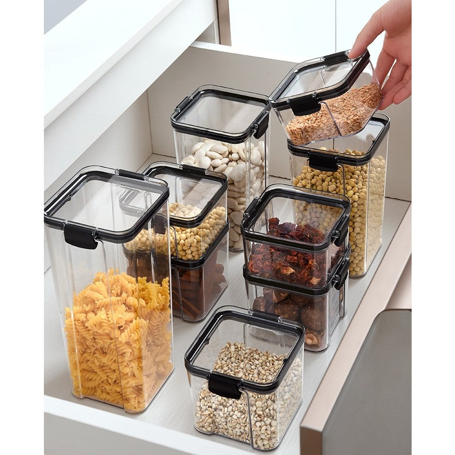 Set 4 Recipiente Pentru Depozitare Alimente, Inchidere Ermetica Si Design Stivuibil, Plastic Transparent Fara BPA, 1 x 460 ml, 2 x 700 ml, 1 x 1300 ml