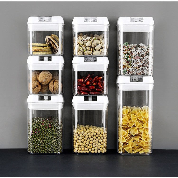 Set 6 Recipiente pentru Depozitare Alimente, Inchidere Ermetica si Design Stivuibil, Plastic Transparent, Capace Albe, 2 x 0.5L, 2 x 0.8L, 2 x 1.2L