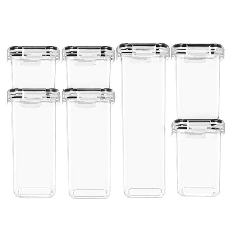 Set 7 Cutii Depozitare Alimente, Organizatoare Bucatarie pentru Condimente si Cereale, Inchidere Ermetica, Plastic PP Fara BPA, Transparent, Diverse Dimensiuni