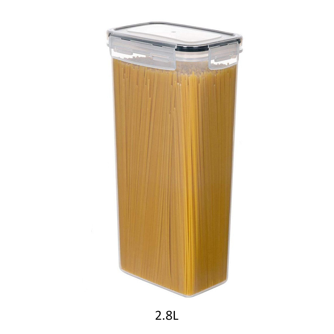 Set 4 Recipiente Depozitare Alimente, Inchidere Ermetica si Design Stivuibil, Plastic PP fara BPA, 4 x 2.8 L, Transparent cu Garnitura Neagra