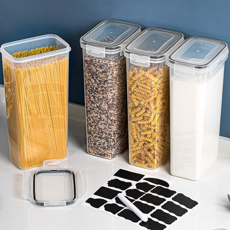 Set 4 Recipiente Depozitare Alimente, Inchidere Ermetica si Design Stivuibil, Plastic PP fara BPA, 4 x 2.8 L, Transparent cu Garnitura Neagra
