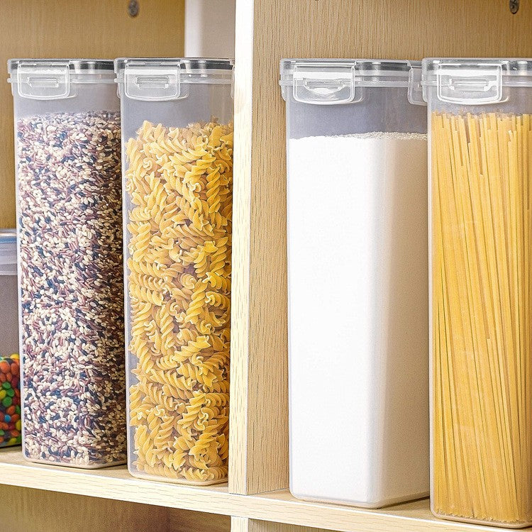 Set 4 Recipiente Depozitare Alimente, Inchidere Ermetica si Design Stivuibil, Plastic PP fara BPA, 4 x 2.8 L, Transparent cu Garnitura Neagra
