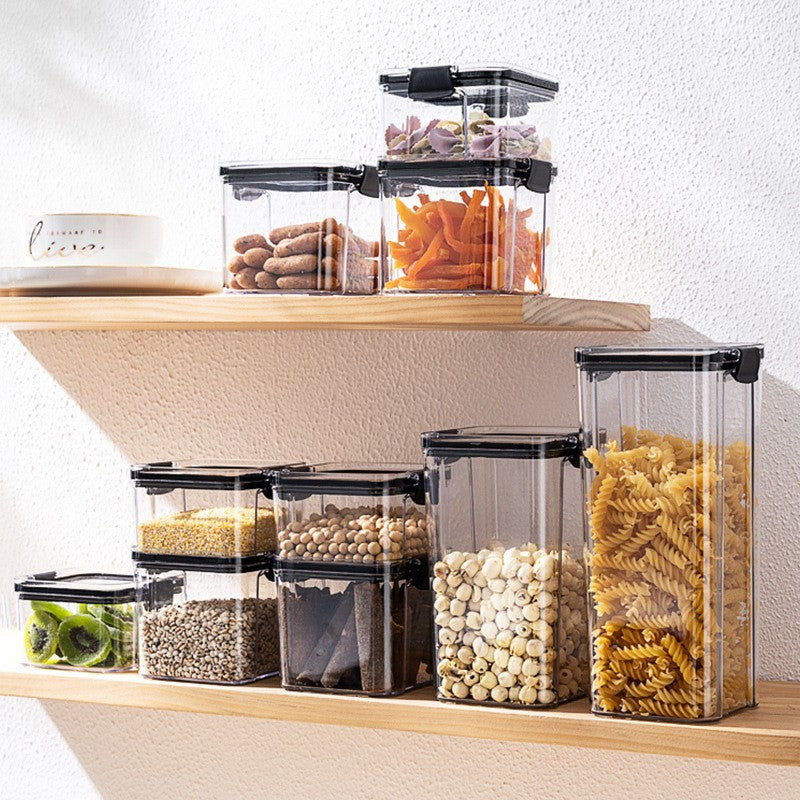 Set 8 Recipiente Depozitare Alimente, Inchidere Ermetica si Design Suprapozabil, Plastic Alimentar, Transparent, 460 ml, 700 ml, 1300 ml, 1800 ml