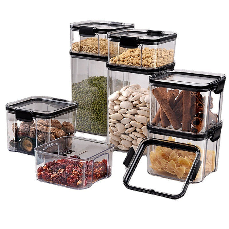 Set 8 Recipiente Depozitare Alimente, Inchidere Ermetica si Design Suprapozabil, Plastic Alimentar, Transparent, 460 ml, 700 ml, 1300 ml, 1800 ml
