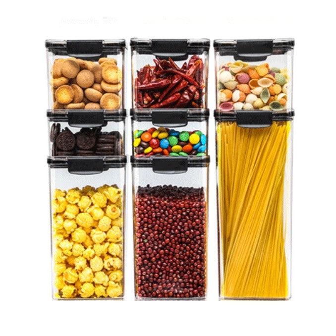 Set 8 Recipiente Depozitare Alimente, Inchidere Ermetica si Design Suprapozabil, Plastic Alimentar, Transparent, 460 ml, 700 ml, 1300 ml, 1800 ml