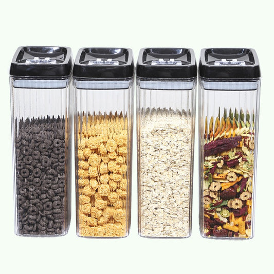 Set 4 Recipiente Depozitare Alimente, Inchidere Ermetica cu Silicon si Maner, Plastic PP si PET, 4 x 3.3 l, Transparent