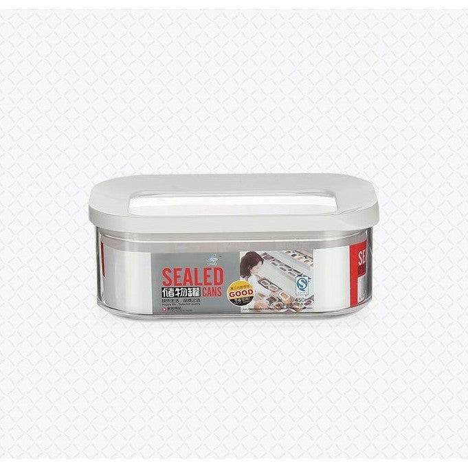 Cutie de Depozitare Alimente, Recipient Organizator Ermetic si Stivuibil, ABS si Silicon, Transparent cu Capac Alb, 450 ml, 14.5 x 9 x 6 cm