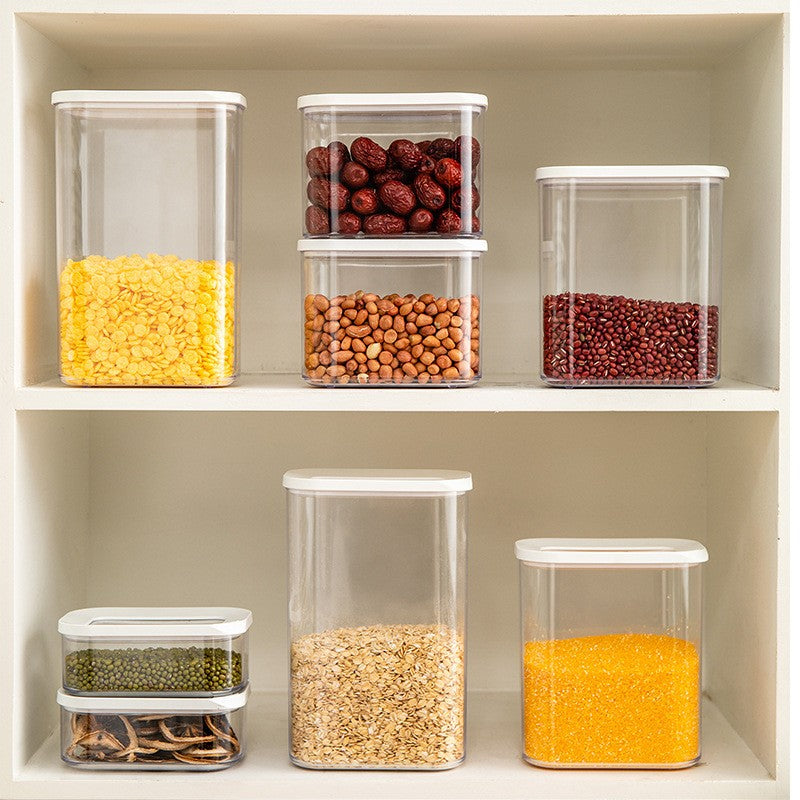Cutie de Depozitare Alimente, Recipient Organizator Ermetic si Stivuibil, ABS si Silicon, Transparent cu Capac Alb, 450 ml, 14.5 x 9 x 6 cm
