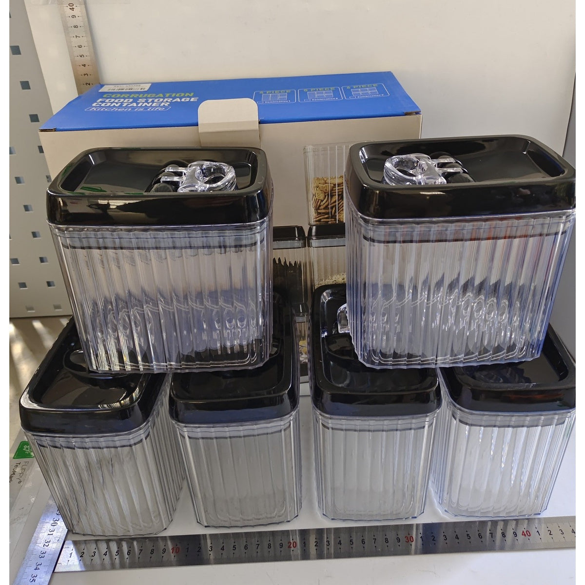 Set 6 Recipiente pentru Alimente, Inchidere Ermetica cu Silicon si Maner, Textura Ondulata, Plastic PP si PET, 6 x 1.5l, Transparent