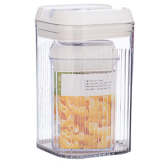 Set 2 Recipiente Depozitare Alimente si Cereale, Containere Organizare Bucatarie, Plastic Transparent, Capace Albe, 0.8 L si 2 L