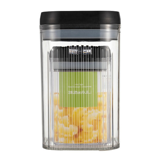 Set 2 Cutii Depozitare Alimente, Recipiente Etanșe pentru Cereale și Ingrediente, Organizatoare Bucătărie, Plastic Transparent cu Capac Negru, 0.8 L și 1.3 L